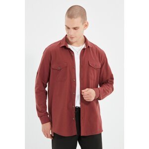 Trendyol Claret Red Men Regular Fit Shirt Collar Double Pocket Covered Epaulet Shirt