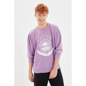 Trendyol Lilac Men's Oversize Crew Neck Printed Sweatshirt