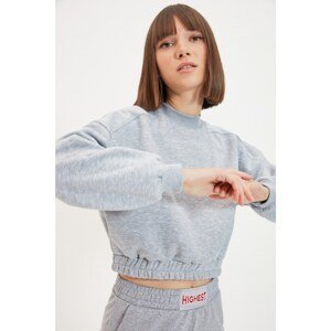 Trendyol Gray Stand Up Collar Raised Crop Knitted Thick Sweatshirt