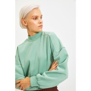 Trendyol Mint High Neck Raised Crop Knitted Thick Sweatshirt