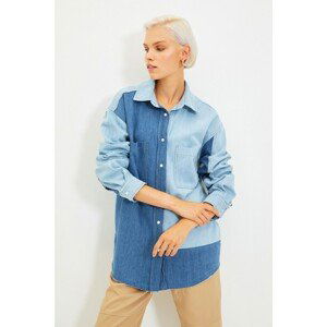 Trendyol Blue Color Block Denim Shirt