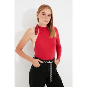 Trendyol Fuchsia Tie Detailed Knitted Blouse with Decollete and Snap Snap