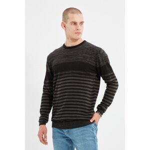 Trendyol Gray Men Regular Fit Crew Neck Striped Knitwear Sweater