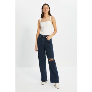 Trendyol Blue Ripped Detailed High Waist Wide Leg Jeans