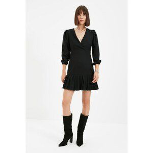 Trendyol Black Pleated Double Breasted Collar Dress