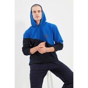 Trendyol Navy Men Regular Fit Hooded Paneled Printed Sweatshirt