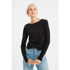 Trendyol Black Wrapped Waist Detailed Crop Knitted Blouse