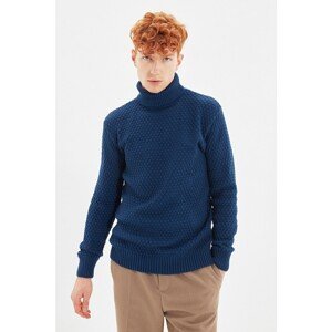 Trendyol Blue Men's Turtleneck Textured Knitwear Sweater