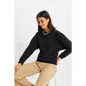 Trendyol Black Ruffle Detailed Basic Knitted Sweatshirt
