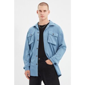 Trendyol Blue Men's Oversize Top Collar Double Pocket Covered Shirt