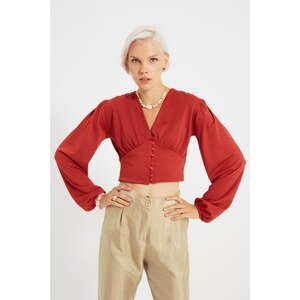 Trendyol Cinnamon Button Detailed Knitted Blouse