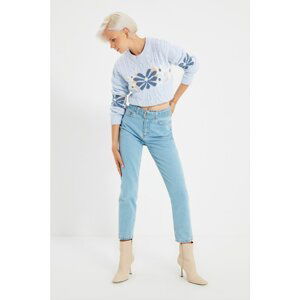 Trendyol Blue Belted High Waist Mom Jeans