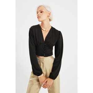 Trendyol Black Button Detailed Knitted Blouse