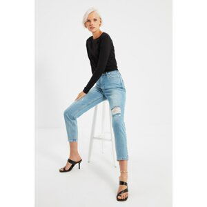 Trendyol Blue Ripped Detailed High Waist Mom Jeans