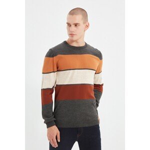 Trendyol Anthracite Men's Slim Fit Crew Neck Color Block Sweater