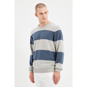 Trendyol Gray Men's Regular Crew Neck Paneled Knitwear Sweater