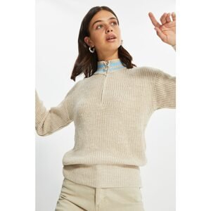 Trendyol Stone Zipper Detailed Sweater