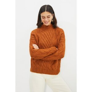 Trendyol Taba Knit Detailed Stand Up Collar Knitwear Sweater