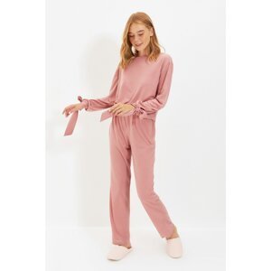 Trendyol Pink Sleeve Detailed Knitted Bottom-Top Set