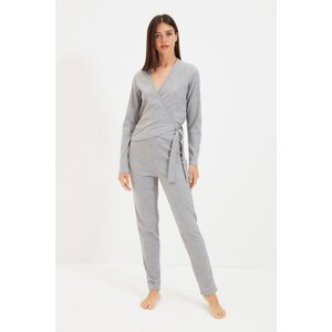 Trendyol Gray Double Breasted Camisole Knitted Pajamas Set