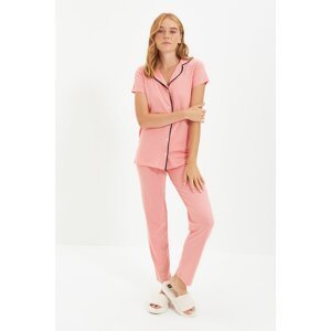 Trendyol Pink Piping Detailed Knitted Pajamas Set
