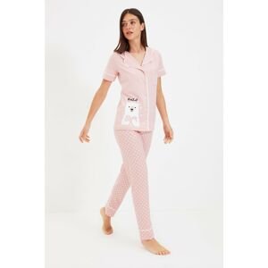 Trendyol Pink Teddy Bear Printed Knitted Pajamas Set