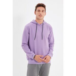 Trendyol Lilac Men Regular Fit Long Sleeve Hooded Printed Sweatshirt