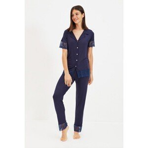 Trendyol Navy Blue Lace Detailed Knitted Pajamas Set