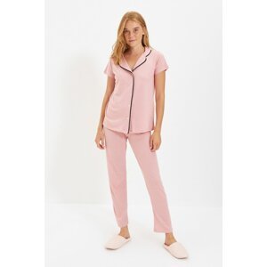 Trendyol Powder Piping Detailed Knitted Pajamas Set