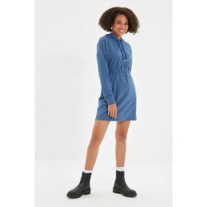 Trendyol Light Blue Low Back Hooded Knitted Dress