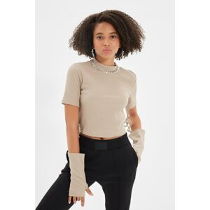 Trendyol Stone Sleeve Detailed Cut Out Detailed Knitted Blouse