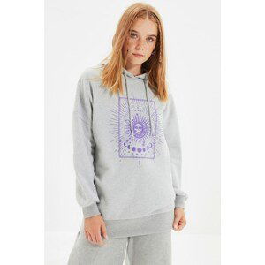 Trendyol Gray Printed Long Oversize Knitted Sweatshirt