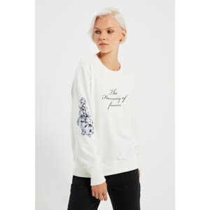 Trendyol Ecru Printed Raised Knitted Sweatshirt