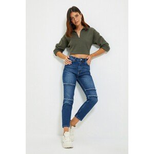 Trendyol Blue Tassel Detailed High Waist Mom Jeans