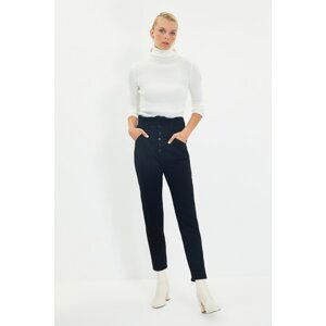 Trendyol Black Waist Detailed High Waist Mom Jeans