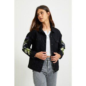 Trendyol Black Sleeves Print Detailed Denim Jacket