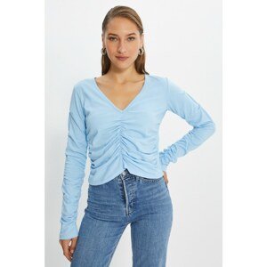 Trendyol Blue Pleated Knitted Blouse