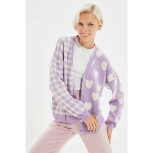 Trendyol Lilac Heart And Geometric Jacquard Knitwear Cardigan