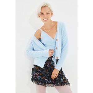 Trendyol Light Blue Beard Thread And Button Detailed Blouse Cardigan Knitwear Suit