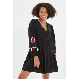 Trendyol Black Embroidered Double Breasted Collar Dress