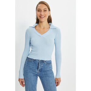Trendyol Light Blue Polo Neck Crop Knitted Blouse