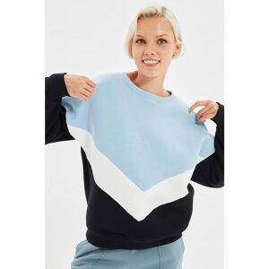 Trendyol Blue Color Block Basic Knitted Sweatshirt