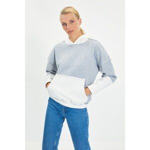 Trendyol Gray Color Block Kangaroo Pocket Oversized Knitted Sweatshirt