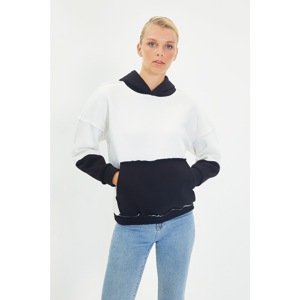 Trendyol Black Color Block Kangaroo Pocket Oversize Knitted Slim Sweatshirt