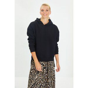 Trendyol Black Hooded Asymmetrical Knitted Sweatshirt