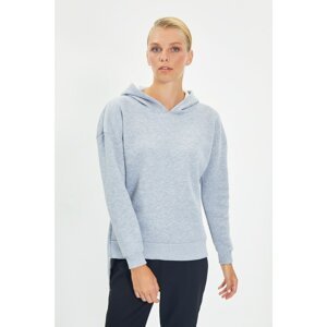 Trendyol Gray Hooded Asymmetrical Knitted Sweatshirt