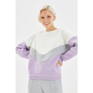 Trendyol Lilac Color Block Basic Knitted Sweatshirt
