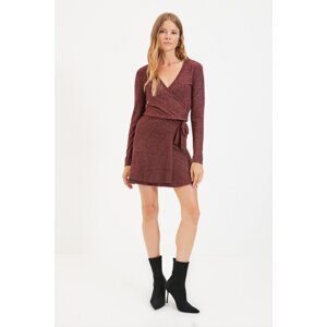 Trendyol Burgundy Belted Soft Mini Knitted Skirt