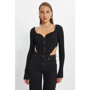 Trendyol Black Zipper Detailed Cut Out Knitted Blouse