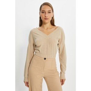 Trendyol Stone V Neck Knitted Blouse